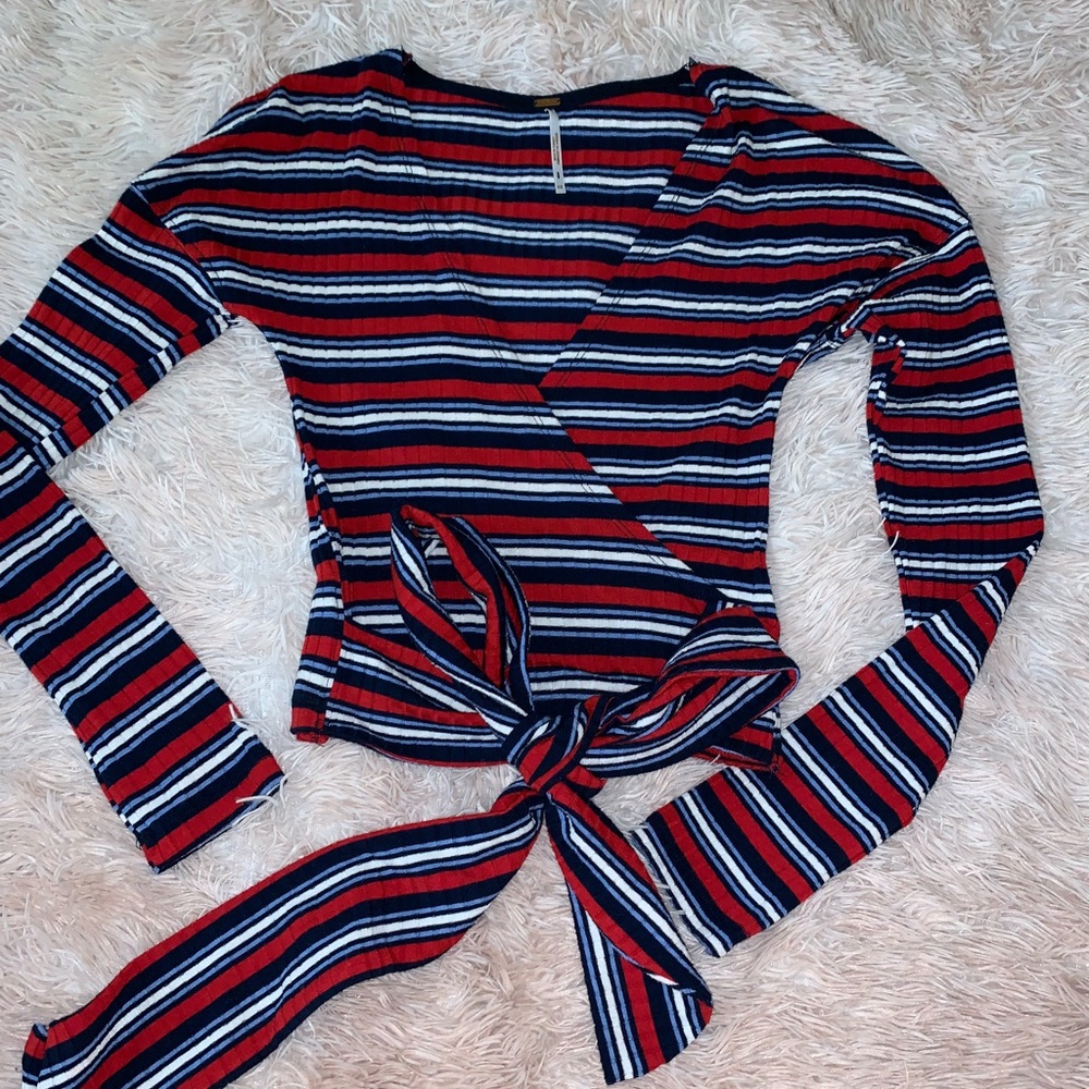 blue and red free people tie top